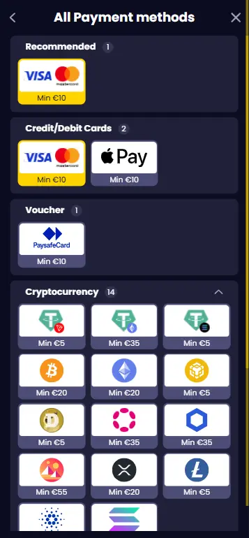 Making a USD deposit at an online casino