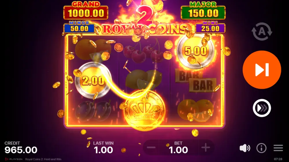 Pile of Gold feature activating in the main game with Bonus coins added to the reels