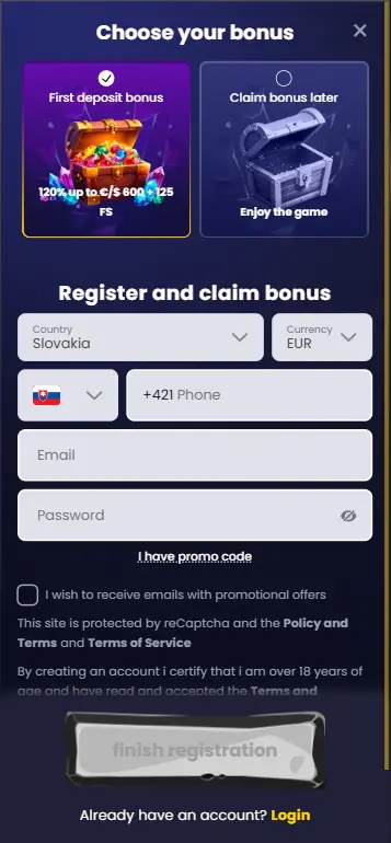 Registering and verifying a casino account